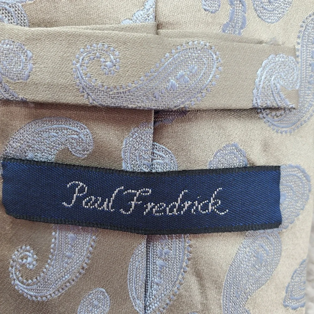 Paul Fredrick Mens Paisley Silk Tie Gold Blue‎ Handmade